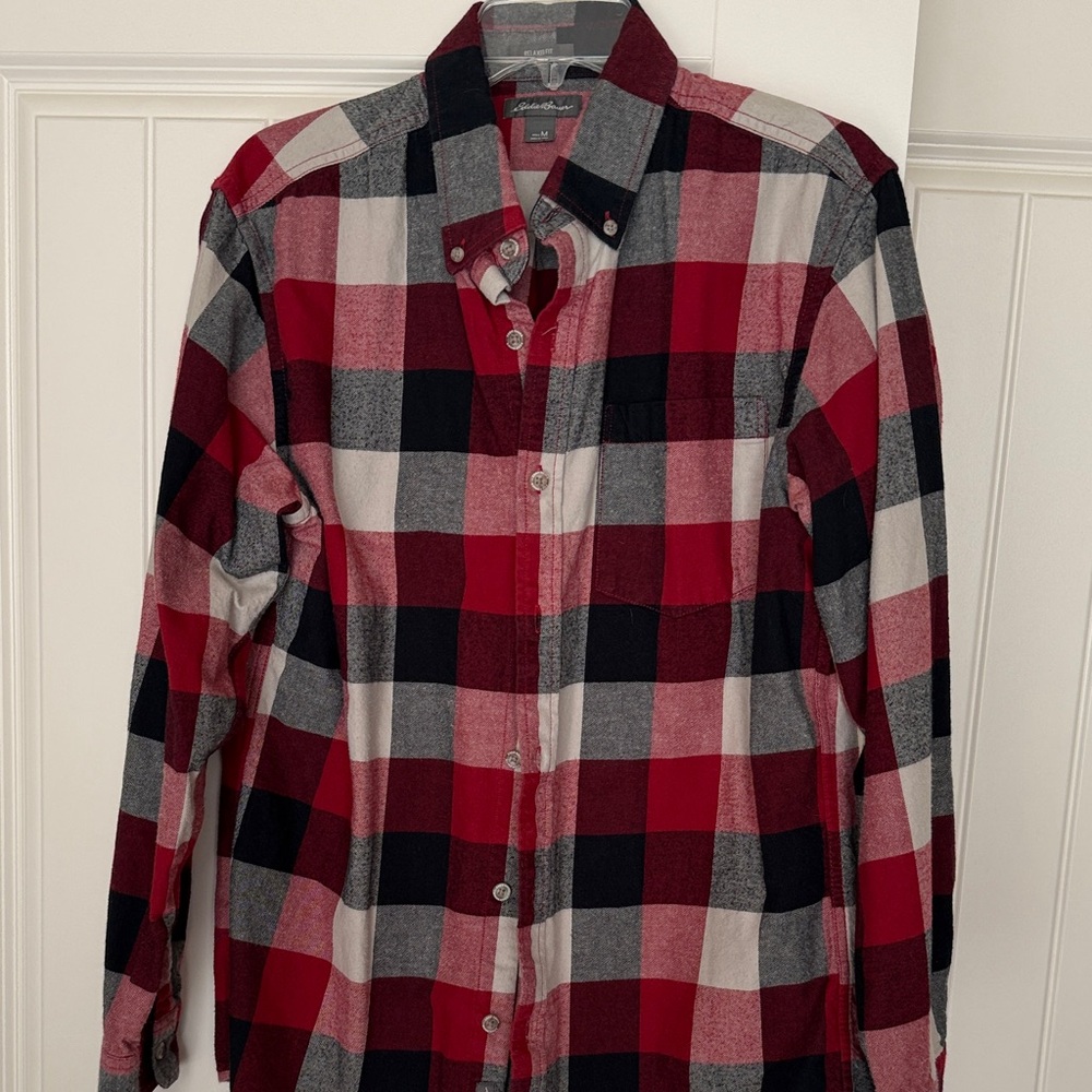 Eddie Bauer Red and Black Plaid flannel Casual Shirt